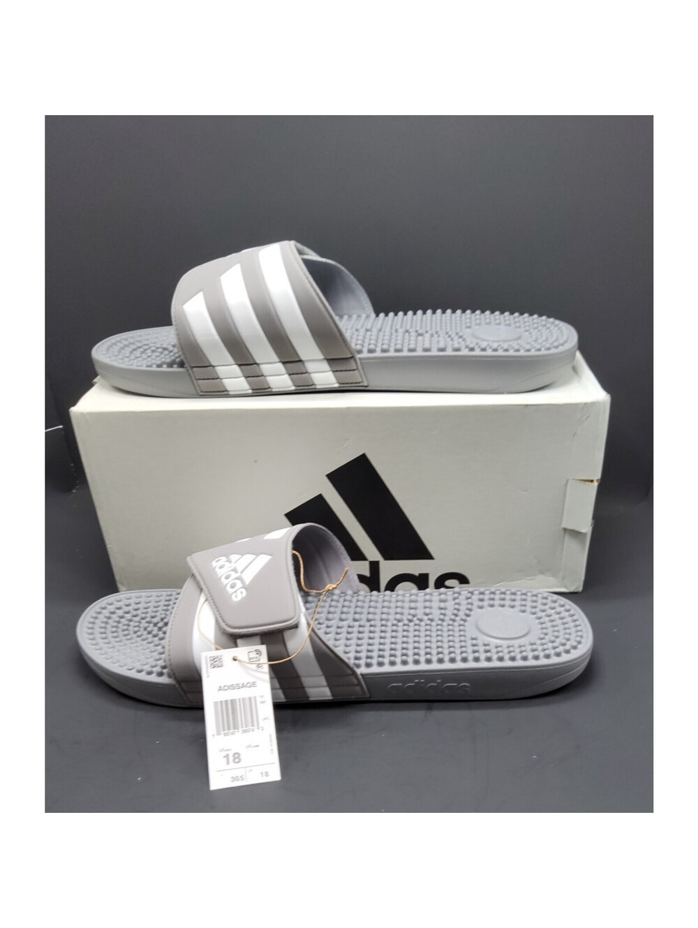 NEW Adidas Men's Adissage Grey Comfort Slip On Slides Sandals Size 18 - Picture 3 of 10
